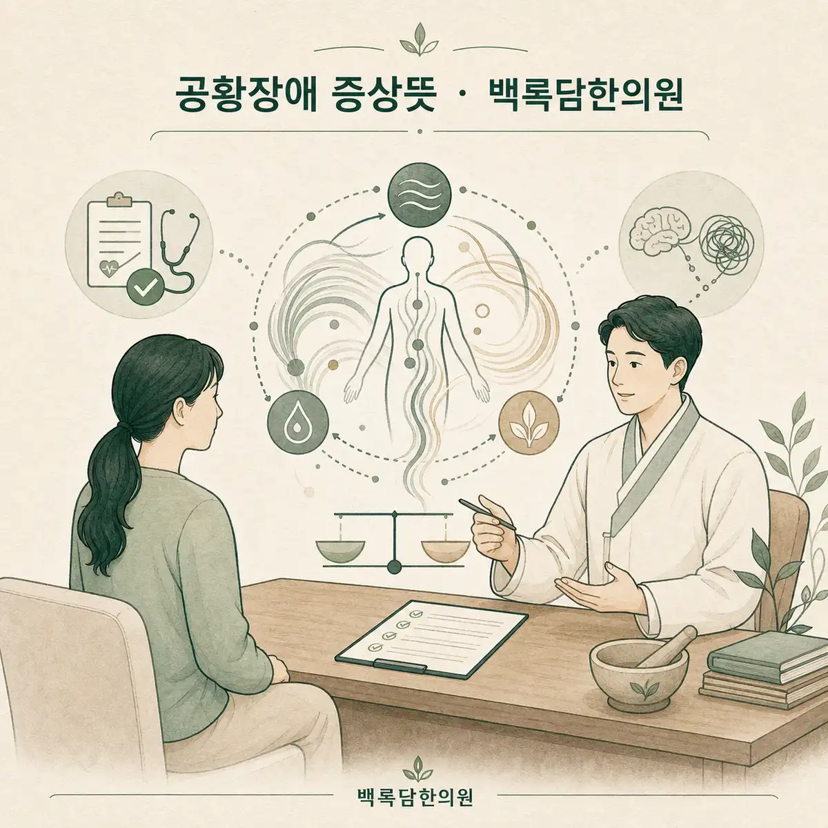 한의학에서는 이 '갑작스러운 폭풍'을 어떻게 바라볼까요 — 섹션 주제를 상징하는 에디토리얼 일러스트 카드
