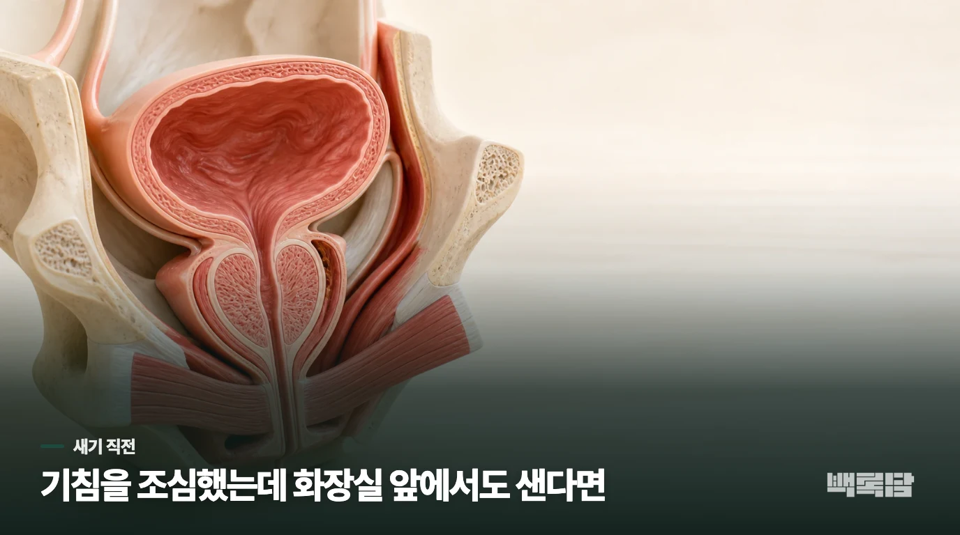 기침을 조심했는데 화장실 앞에서도 샌다면