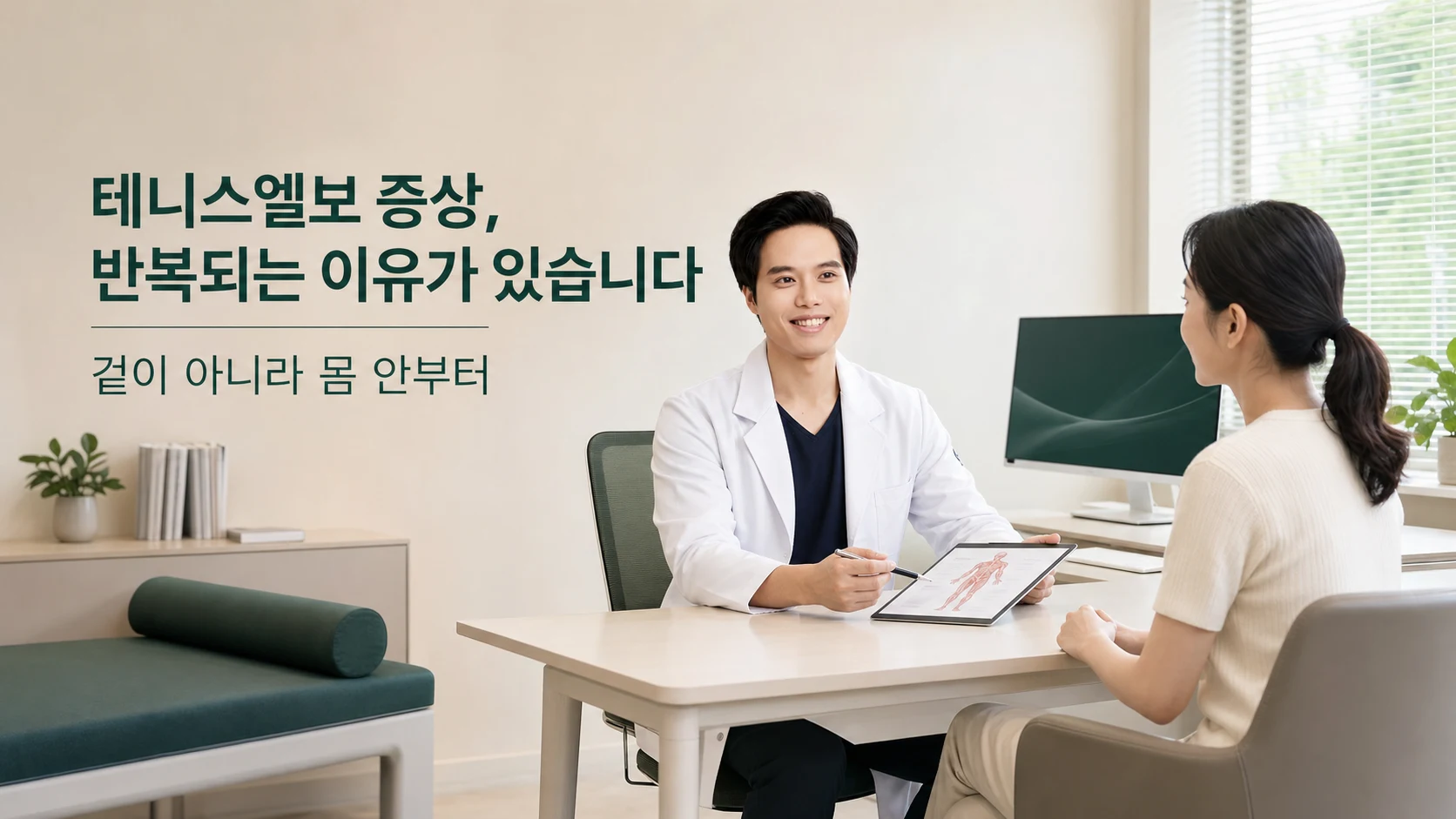 단순 근육통일까요, 아니면 테니스엘보의 신호일까요? — 증상 자가 점검 체크리스트를 시각화한 라인아트 카드 — 목록형 아이콘 구성