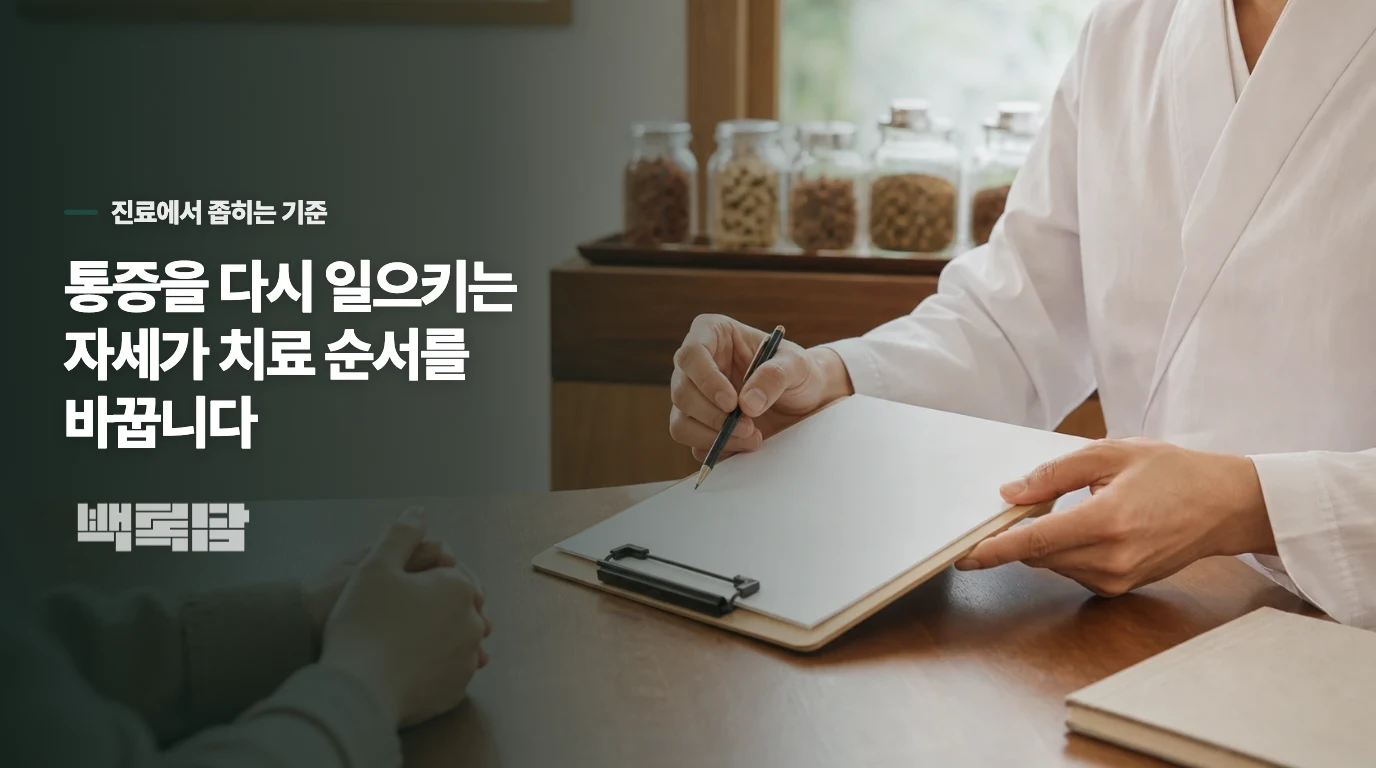 진료실에서는 통증을 재현하는 동작을 묻습니다