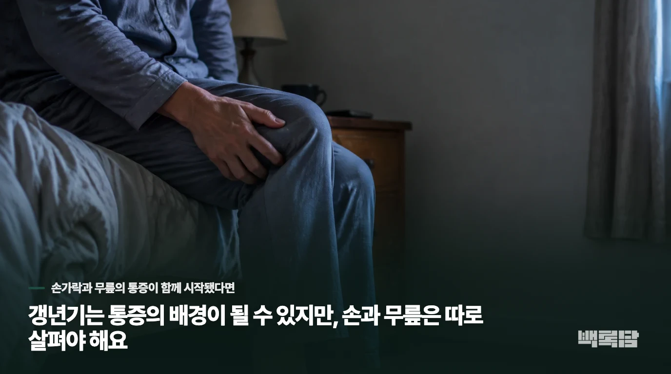 갱년기는 통증의 배경이 될 수 있지만, 손과 무릎은 따로 살펴야 해요