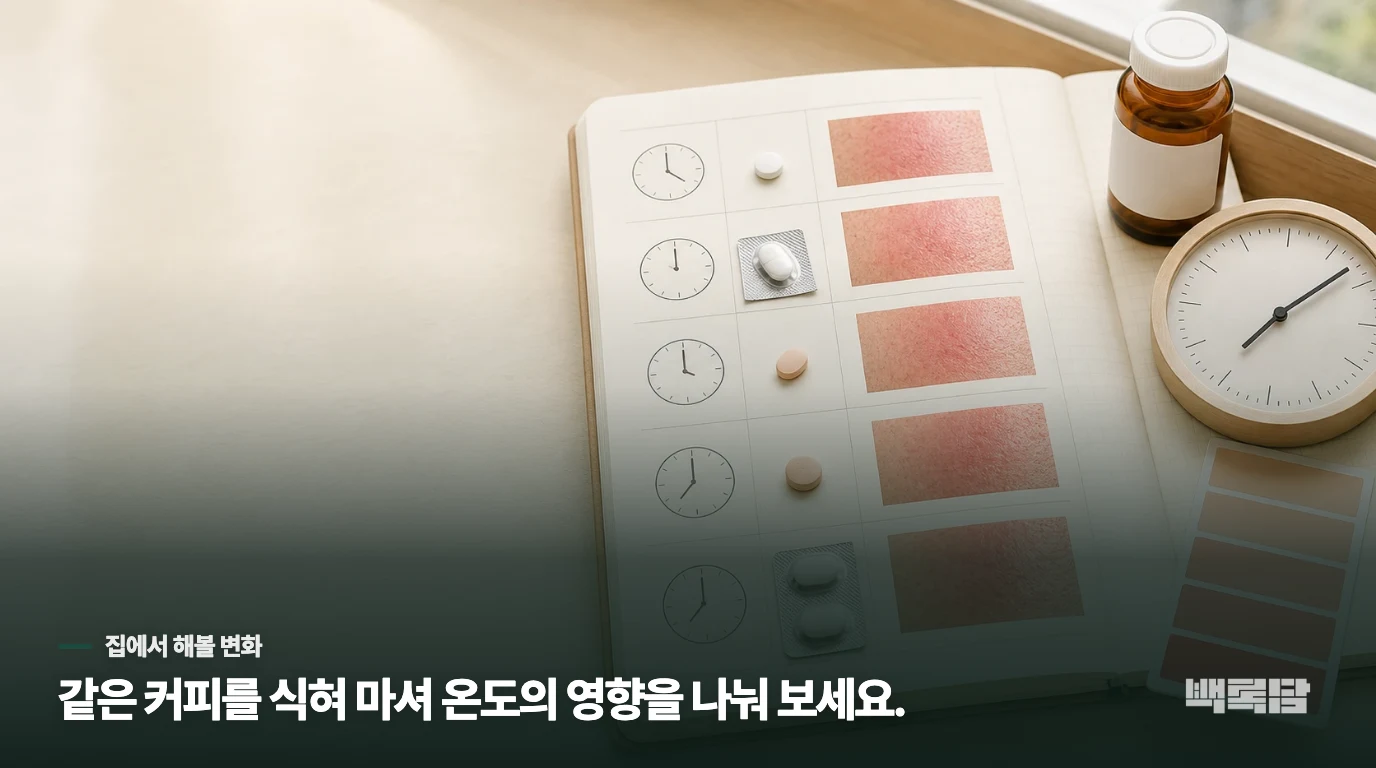 시원하게 식힌 커피로 반응의 크기를 가늠해 보세요