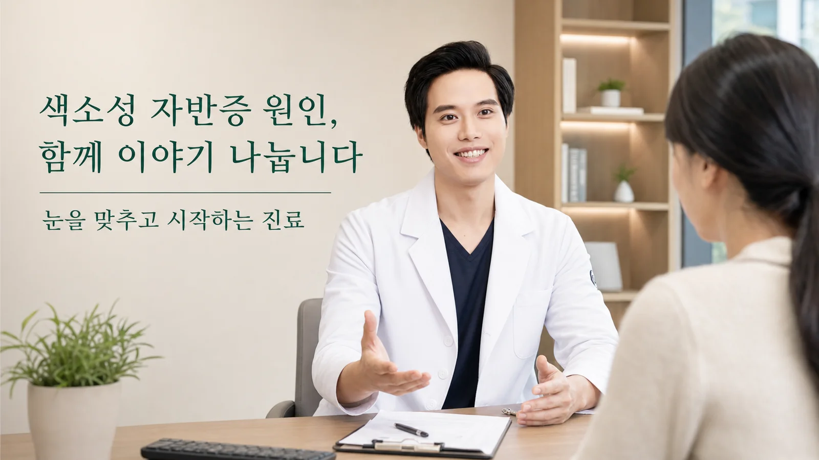 생활에서 확인할 것들 — 원장이 진료실에서 환자와 상담하는 장면