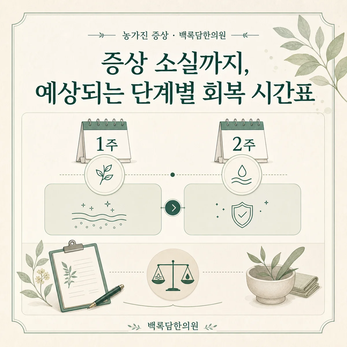 증상 소실까지, 예상되는 단계별 회복 시간표 — 섹션 주제를 상징하는 에디토리얼 일러스트 카드