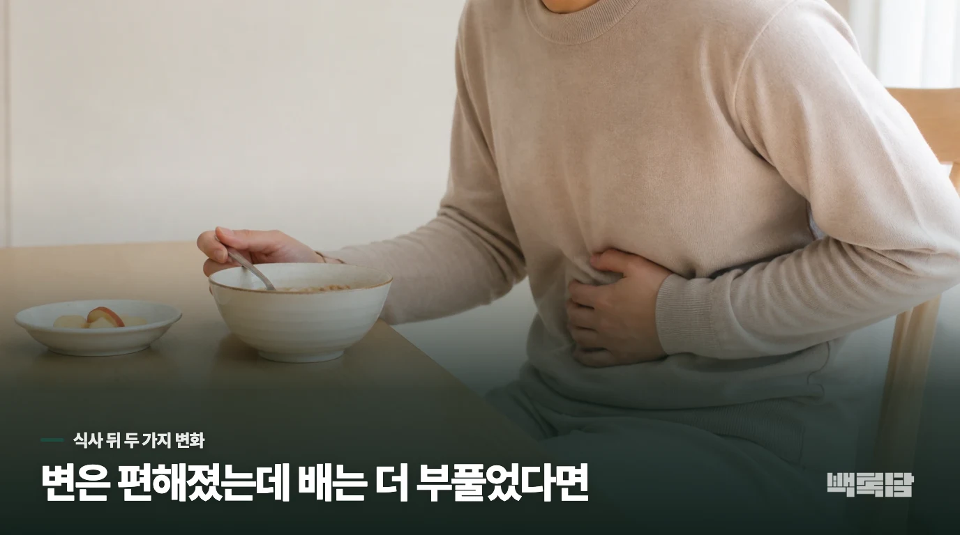 샐러드를 먹고 변은 편해졌는데, 오후에는 배가 아프다면