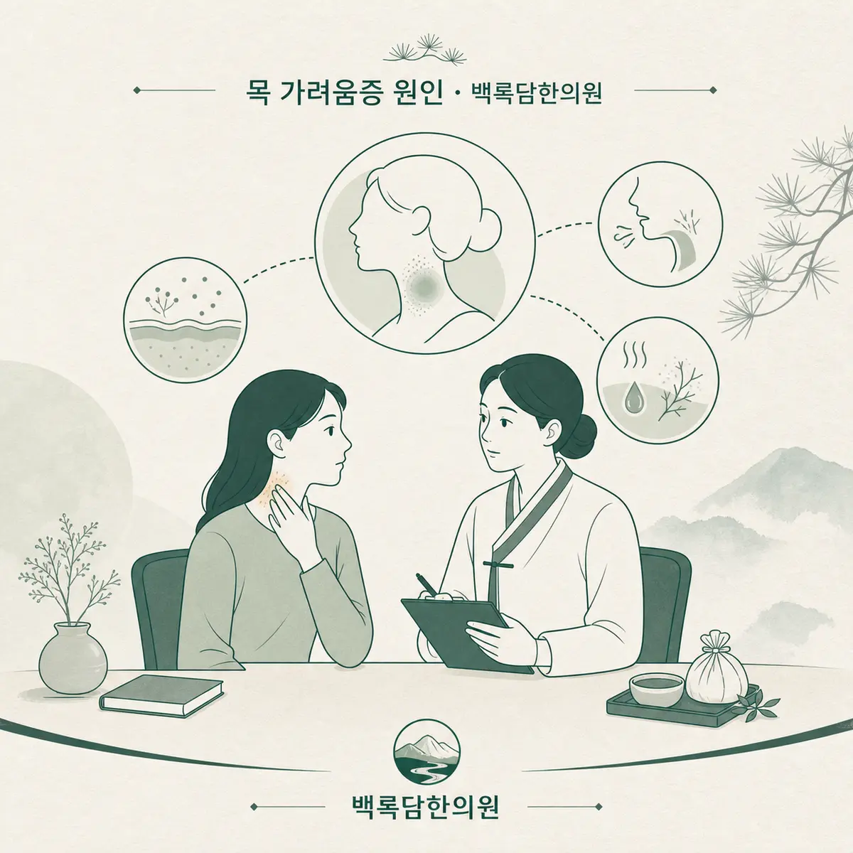 겉으로는 비슷해 보여도 원인은 전혀 다른 가려움증들 — 섹션 주제를 상징하는 에디토리얼 일러스트 카드